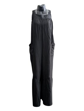 🆕 Women's PLUS SIZE XXL Black Jumpsuit With Ruffle Wide Legs & Pockets